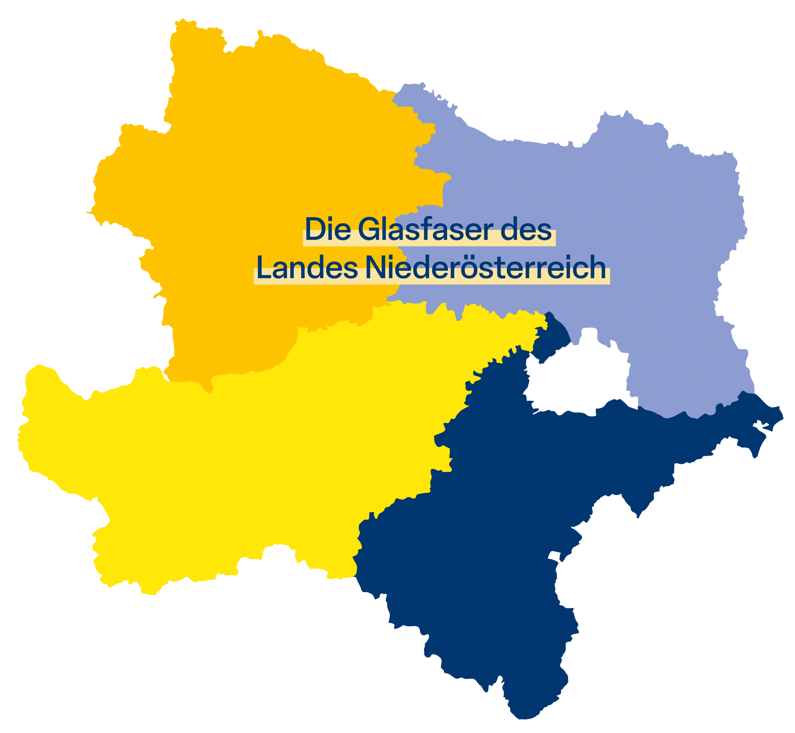 Abbildung von Niederösterreich in NöGIG-Farben mit dem Text "Die Glasfaser des Landes Niederösterreich